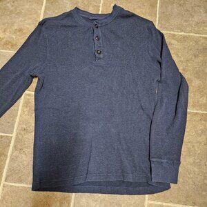 Roots Canada Henley Pullover Shirt Mens XL Long Sleeve Waffle Knit Blue 1973